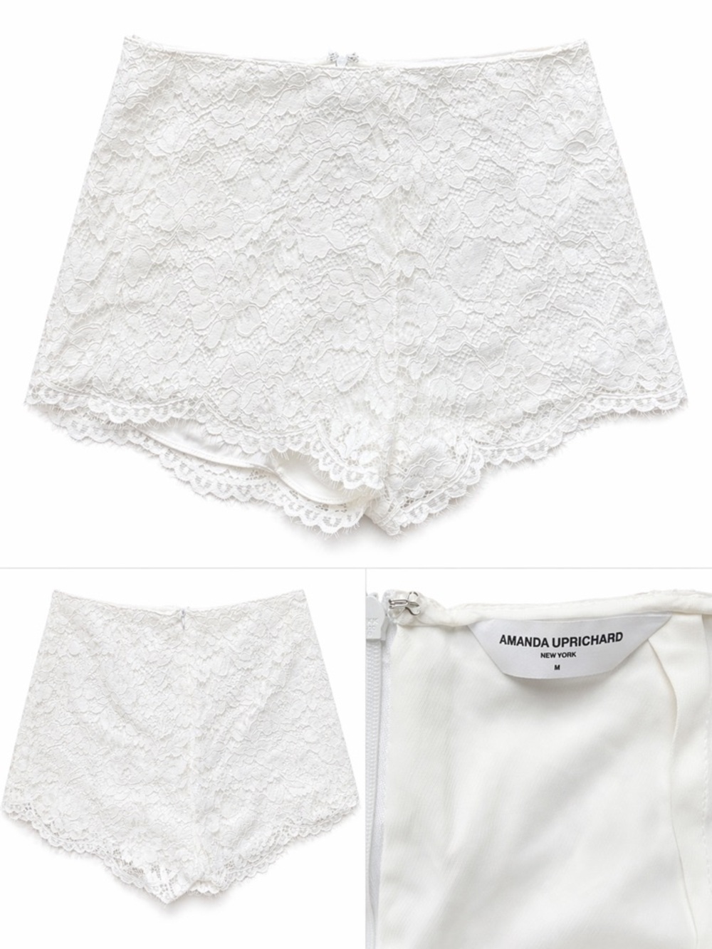 Amanda Uprichard White Lace Shorts Size M Bridal Scalloped Hem